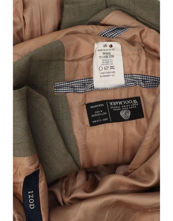 Izod Veste blazer à 3 boutons pour homme UK 38 en laine à chevrons vert moyen