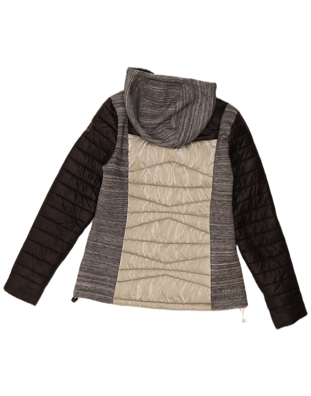 Superdry Veste rembourrée à capuche pour femme UK 12 Nylon color block gris moyen