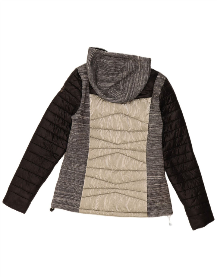 Superdry Veste rembourrée à capuche pour femme UK 12 Nylon color block gris moyen