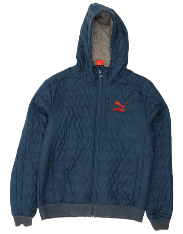 Puma Veste matelassée à capuche pour homme UK 40 Large Bleu marine