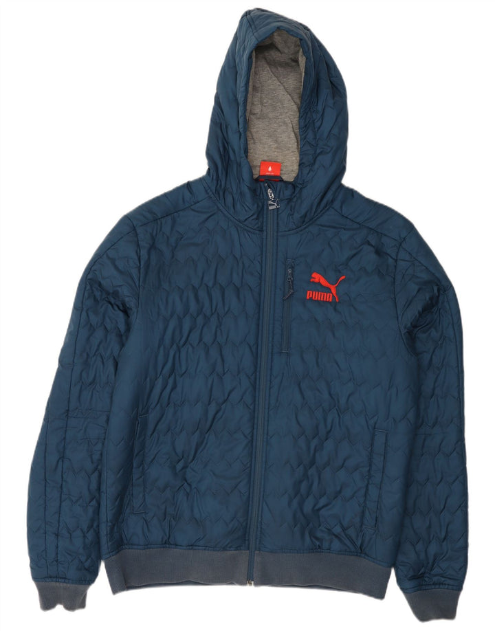 Puma Veste matelassée à capuche pour homme UK 40 Large Bleu marine