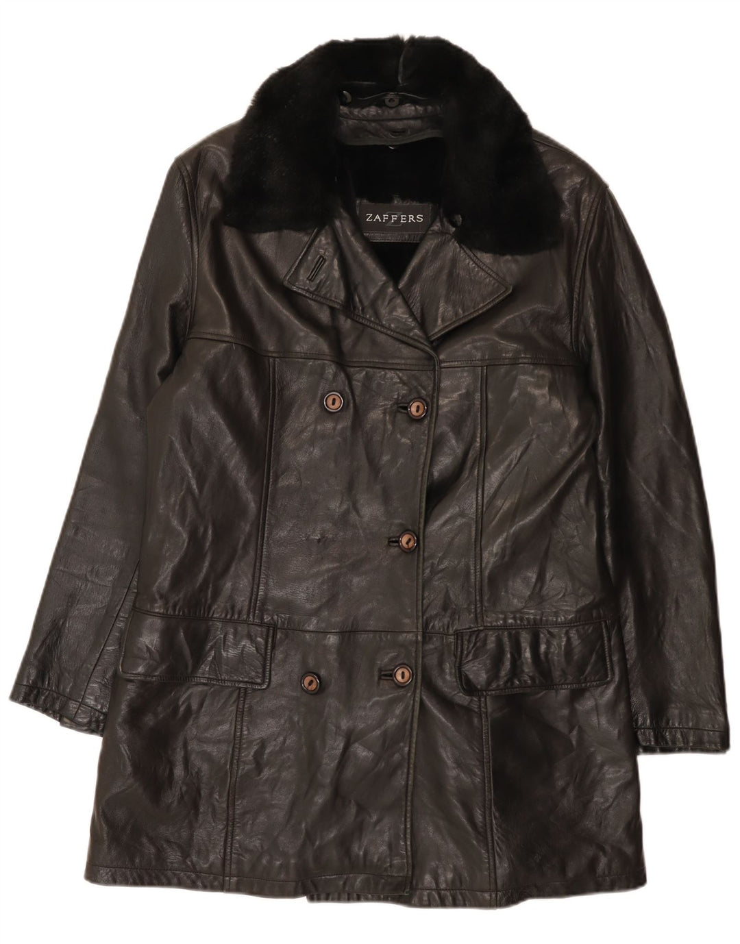 Zaffers Manteau En Cuir Croisé Femme IT 42 Cuir Noir Moyen