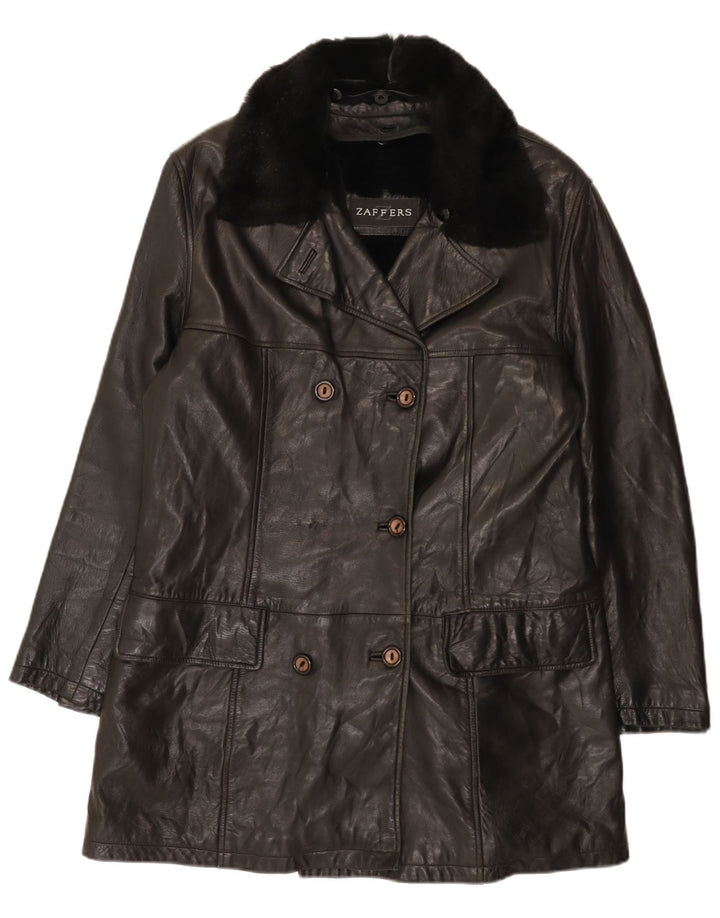 Zaffers Manteau En Cuir Croisé Femme IT 42 Cuir Noir Moyen