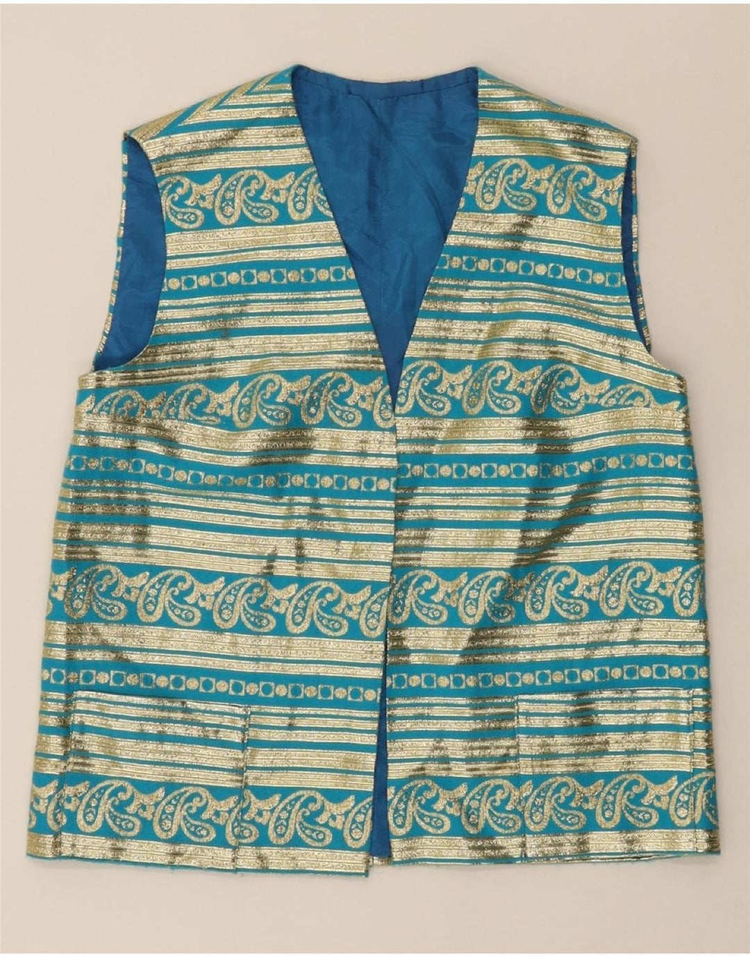 VINTAGE Womens Waistcoat UK 12 Medium Blue Colourblock Vintage Vintage and Second-Hand Vintage from Messina Hembry 