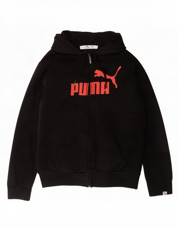 Puma Pull à capuche zippé graphique pour femme UK 14 Large Noir Coton