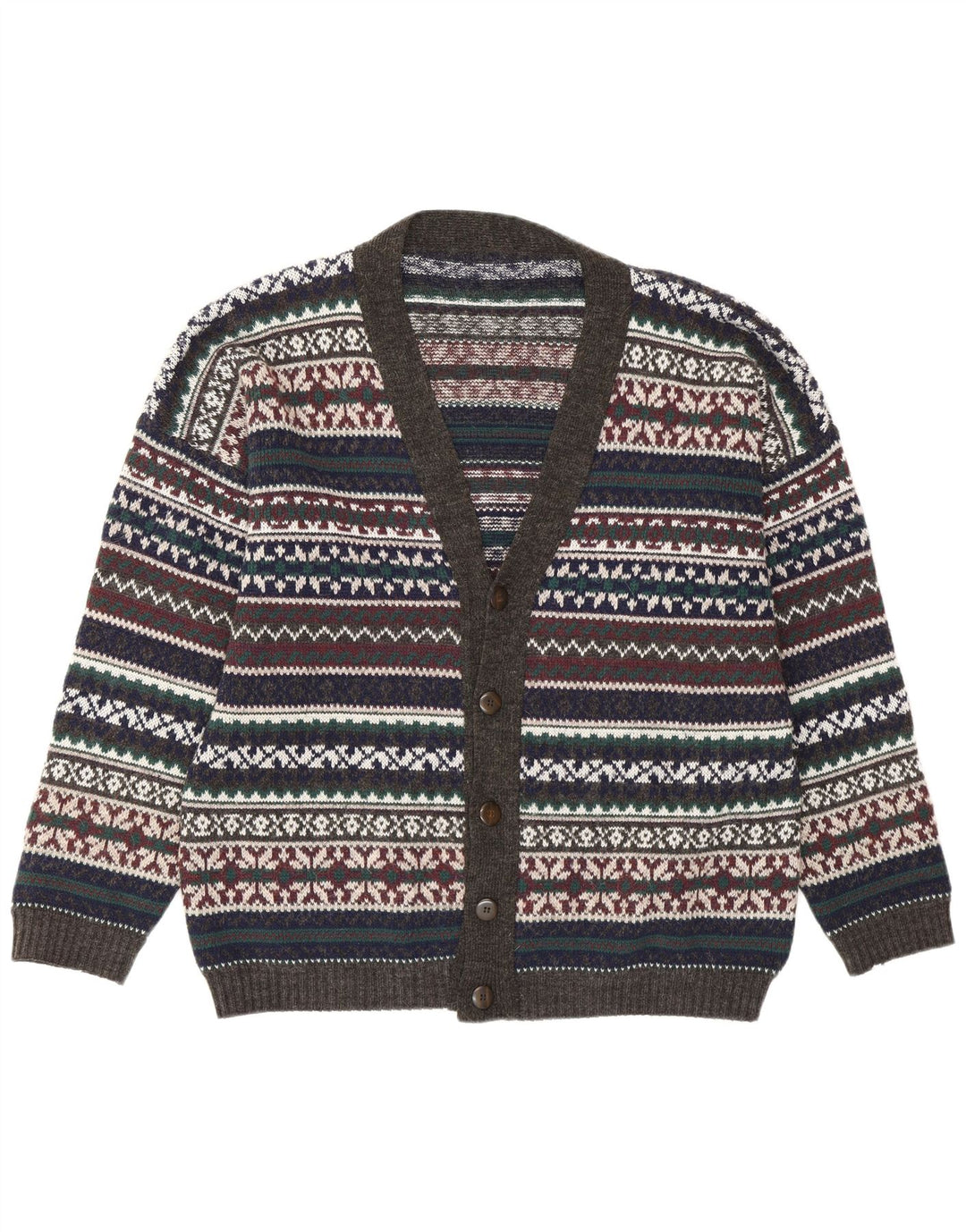 vintage Mens Cardigan Sweater Grand Multicolore Fair Isle Rétro