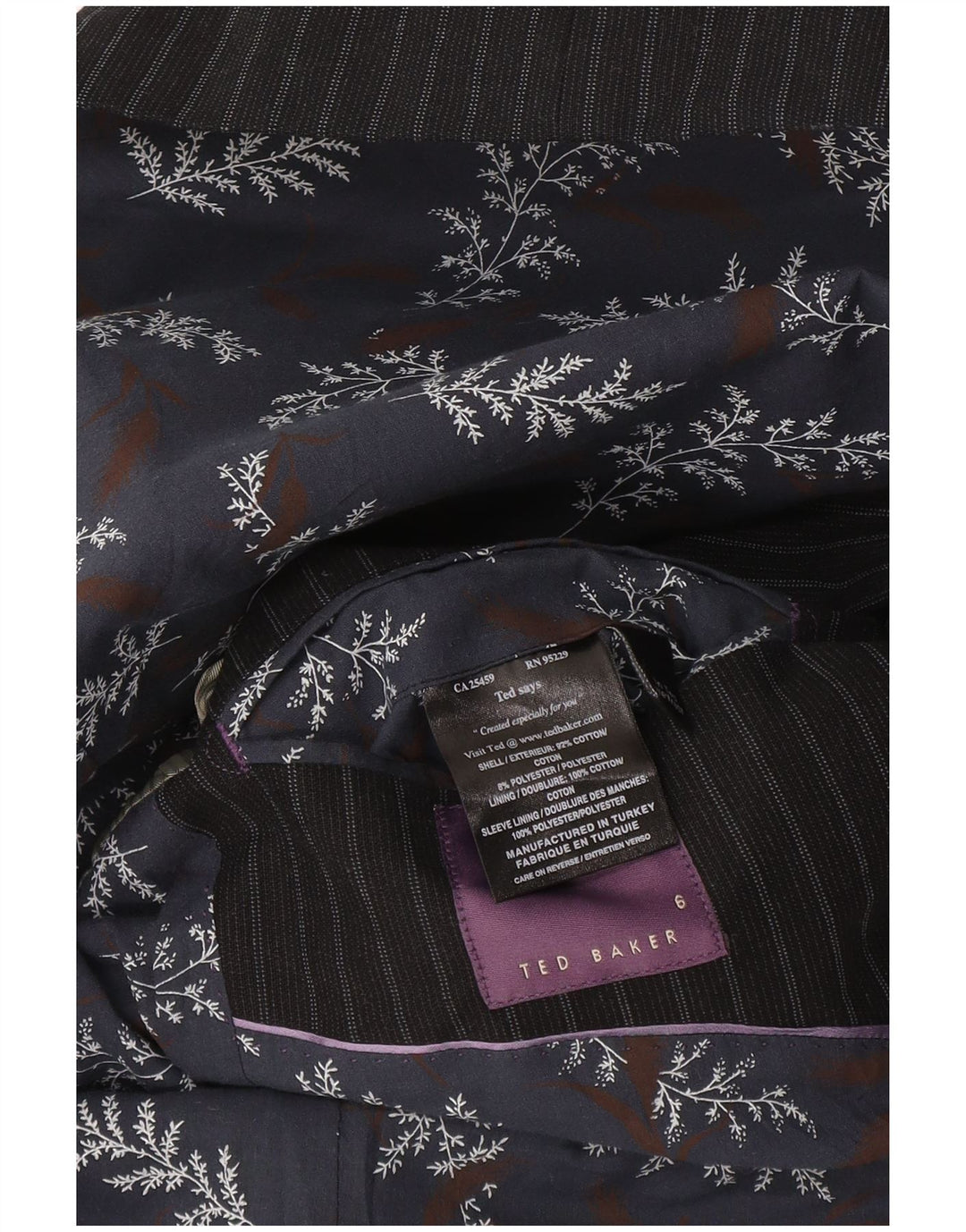 Ted Baker Veste blazer à 2 boutons pour homme Taille 6 2XL Bleu marine en coton à fines rayures