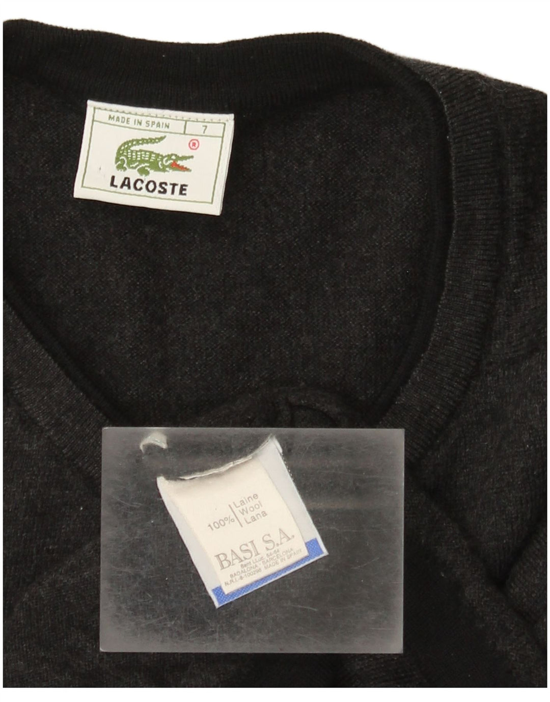 Lacoste Pull col V pour homme Taille 7 2XL Laine grise
