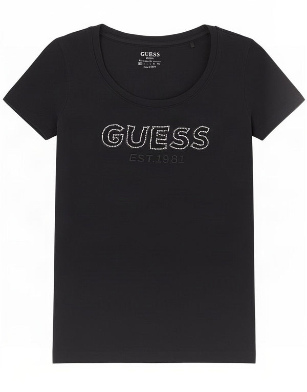 Guess Womens Graphic T-Shirt Top UK 6 XS Black Cotton