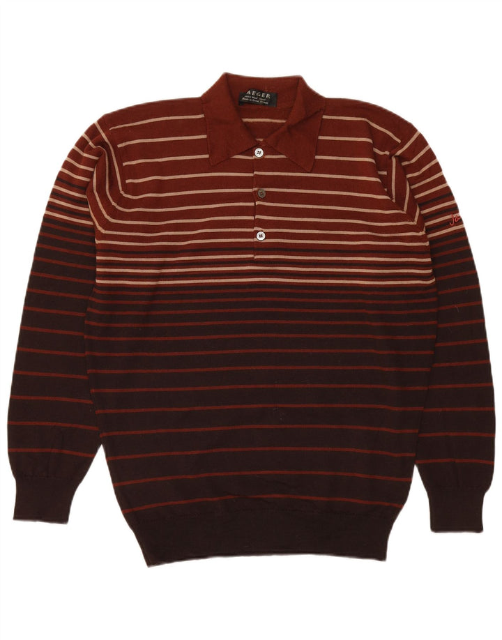 Jaeger Pull col polo pour homme en laine rayée marron