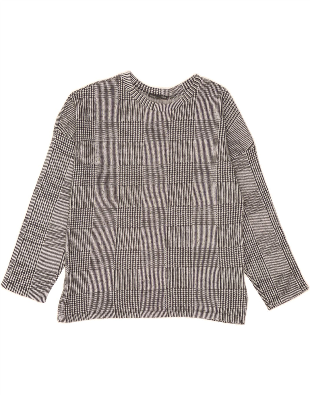 ZARA Womens 3/4 Sleeve Crew Neck Jumper Sweater UK 14 Medium Grey Check Vintage Zara and Second-Hand Zara from Messina Hembry 