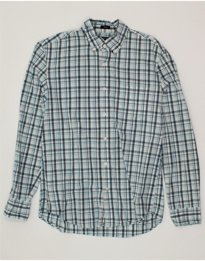 J. CREW Mens Flex Slim Shirt Medium Blue Check Cotton Vintage J. Crew and Second-Hand J. Crew from Messina Hembry 