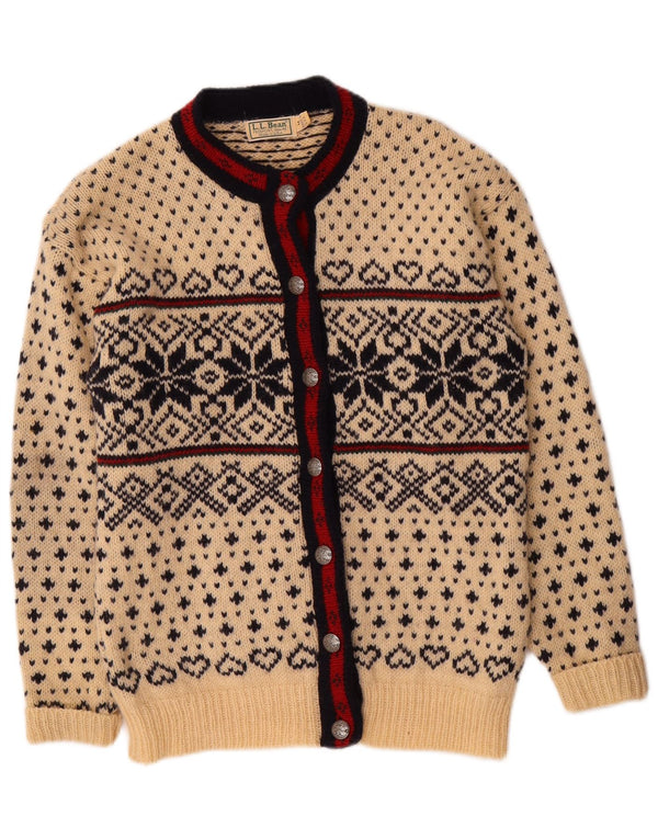 L.L.Bean Pull Cardigan pour Femme UK 14 Medium Off White Fair Isle Wool