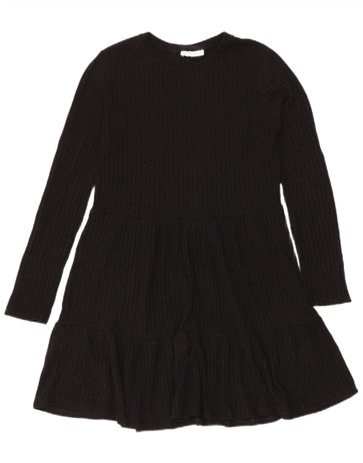 Zara Robe à volants en tricot pour femme UK 12 Noir moyen
