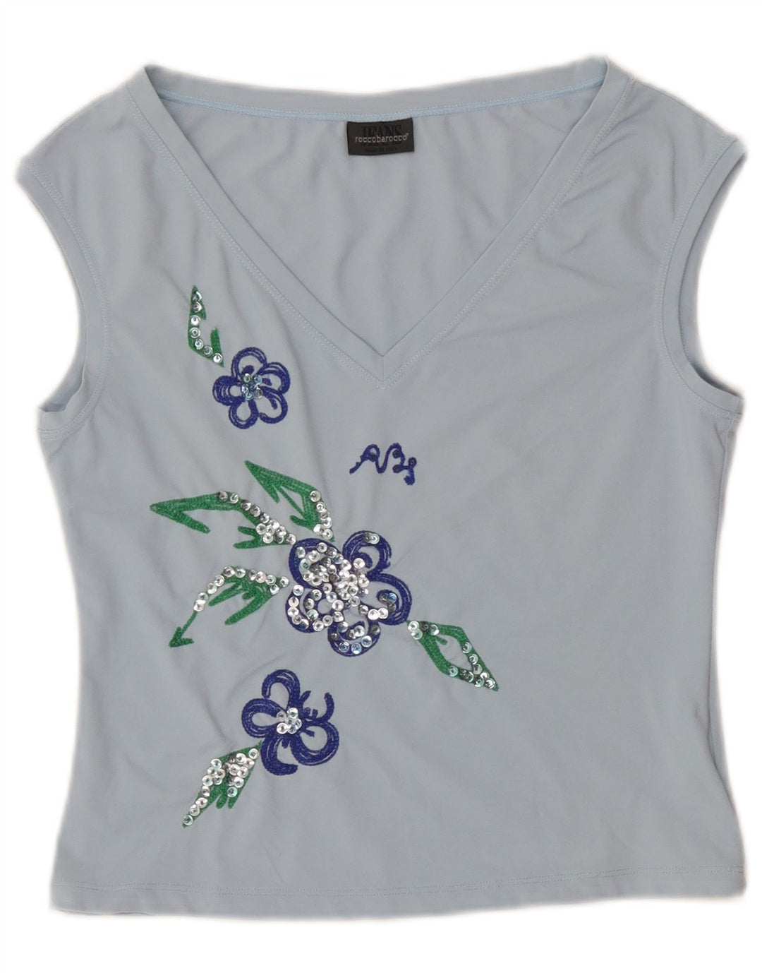 Roccobarocco Débardeur court graphique pour femme IT 44 Nylon floral bleu moyen