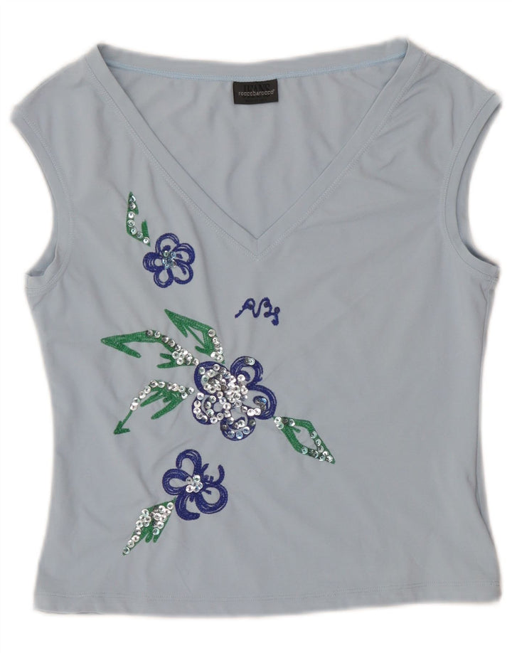 Roccobarocco Débardeur court graphique pour femme IT 44 Nylon floral bleu moyen