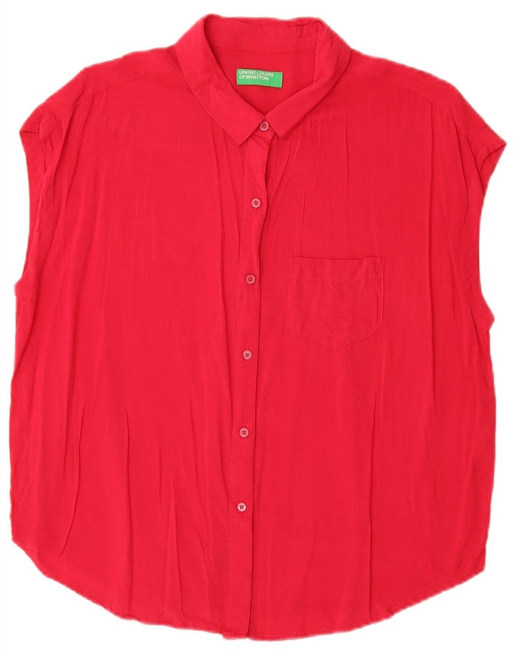 Benetton Chemisier surdimensionné à manches courtes pour femme UK 6 XS Rouge Coton