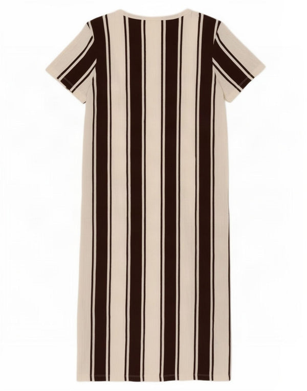 Zara Femme Trafaluc T-Shirt Robe UK 10 Petit Coton Rayé Marron