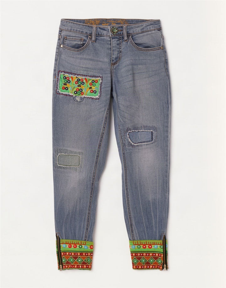 Desigual Femme Joggers Tapered Jeans W24 L27 Bleu Patchwork