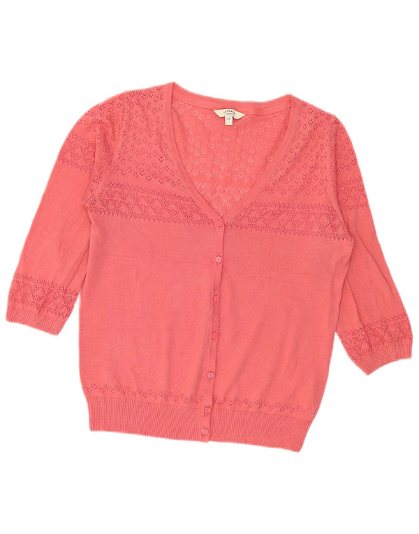 Fat Face Cardigan à manches 3/4 pour femme en coton rose moyen UK 14