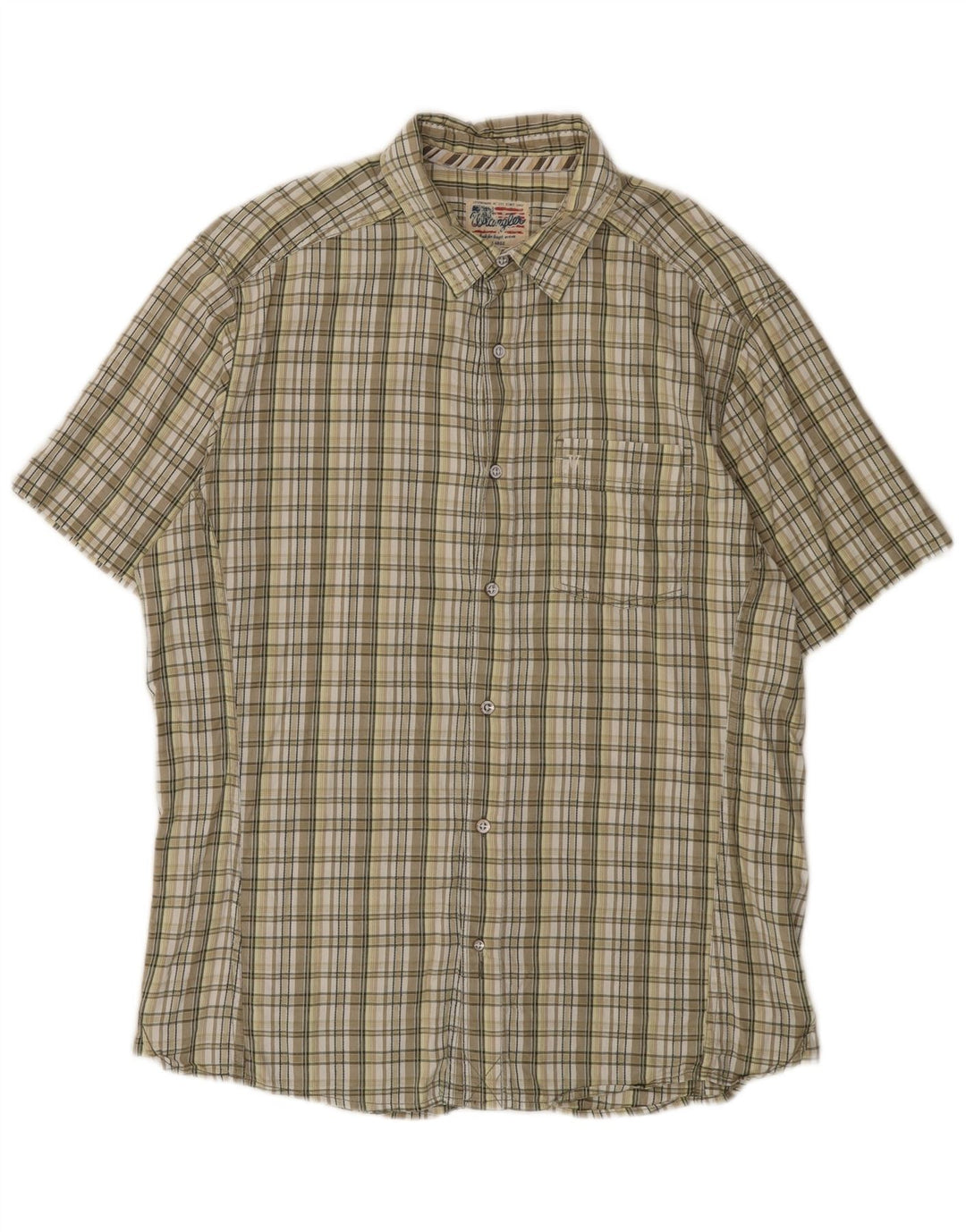 Wrangler Chemise à manches courtes pour homme XL en coton à carreaux beige