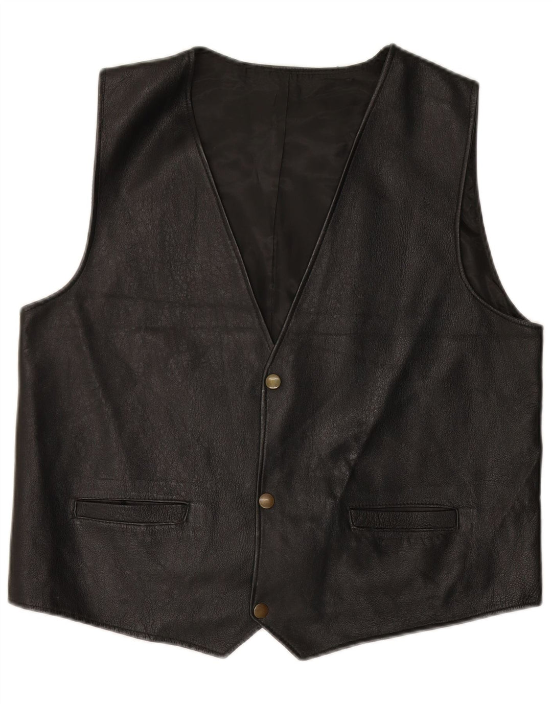 VINTAGE Gilet en Cuir Homme XL Noir