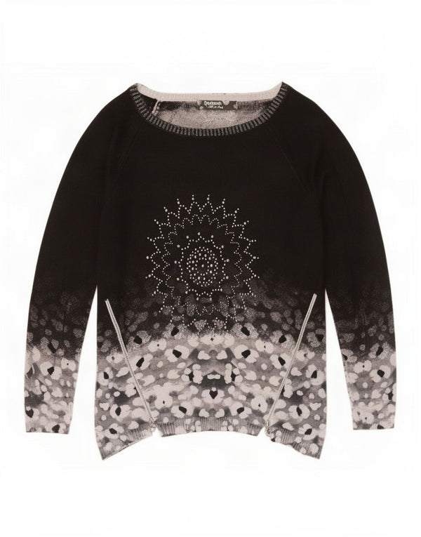 Desigual Pull col bateau pour femme UK 14 Medium Noir Floral