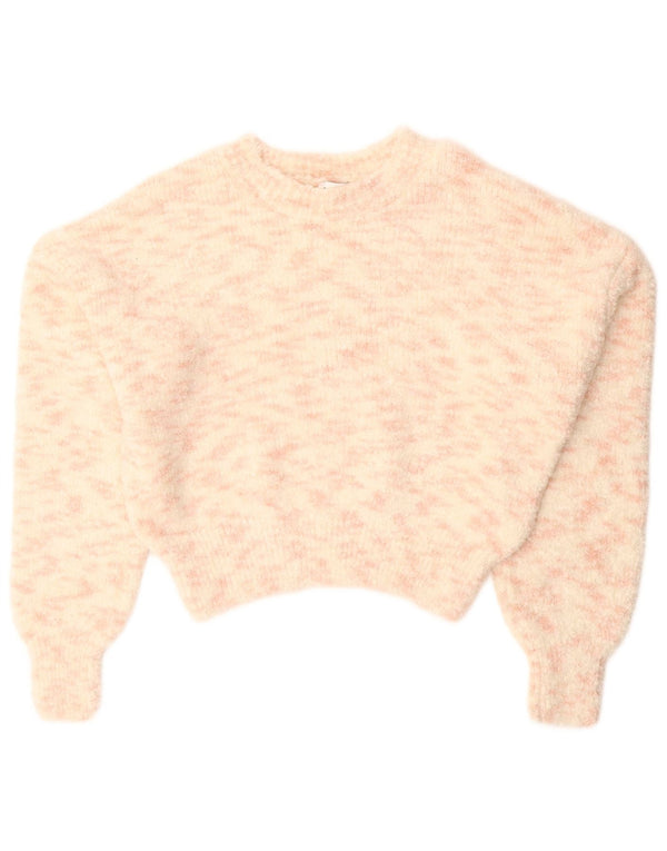 Topshop Pull court à col bateau pour femme UK 10 Petit blanc cassé moucheté
