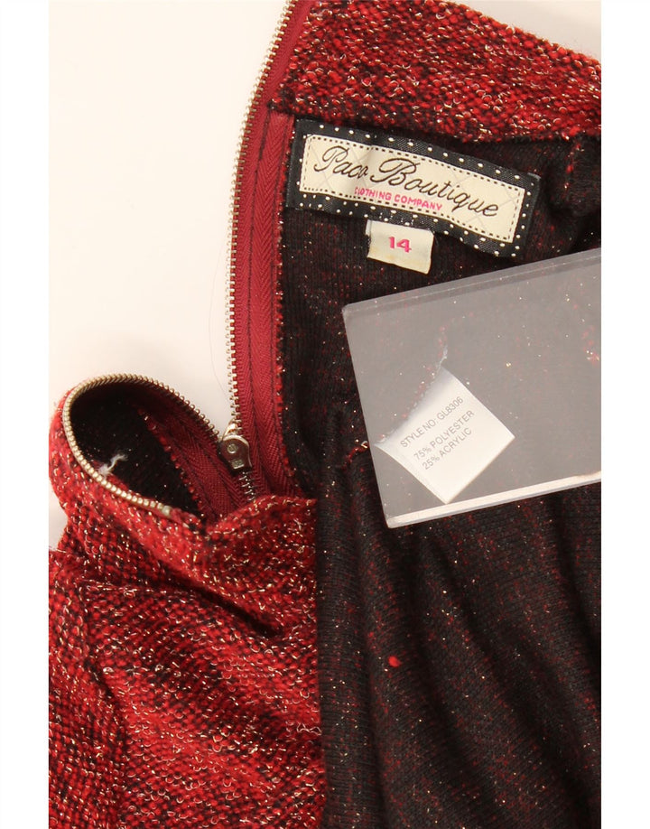 PACO BOUTIQUE Robe pull à manches longues pour femme UK 14 Large Rouge Moucheté