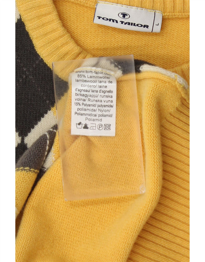 Tom Tailor Pull col rond pour homme en laine jaune à losanges/diamants