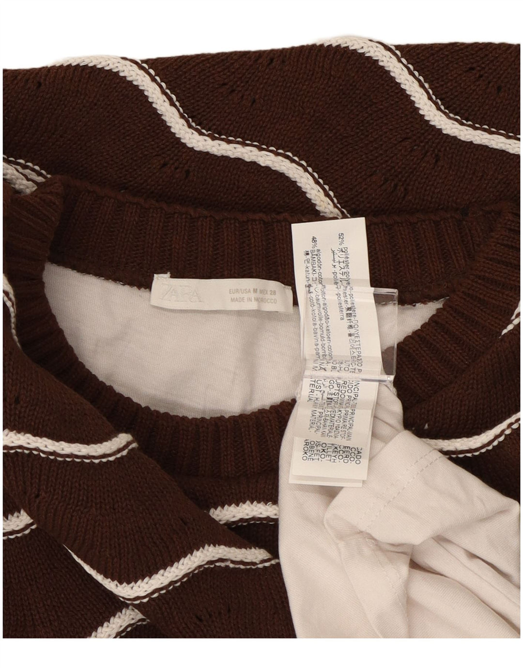 ZARA Pull à col rond pour femme UK 14 Rayé marron moyen