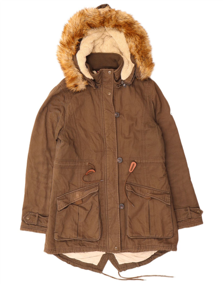 Puffa Parka à capuche pour femme UK 14 Large Marron Coton