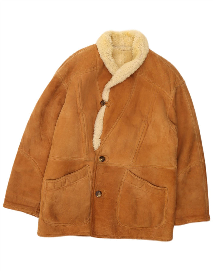vintage Mens Shearling Jacket UK 36 Petite peau de mouton beige