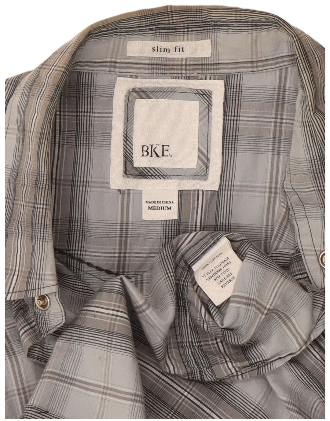 BKE Chemise Slim Fit Homme Gris Moyen à Carreaux en Coton