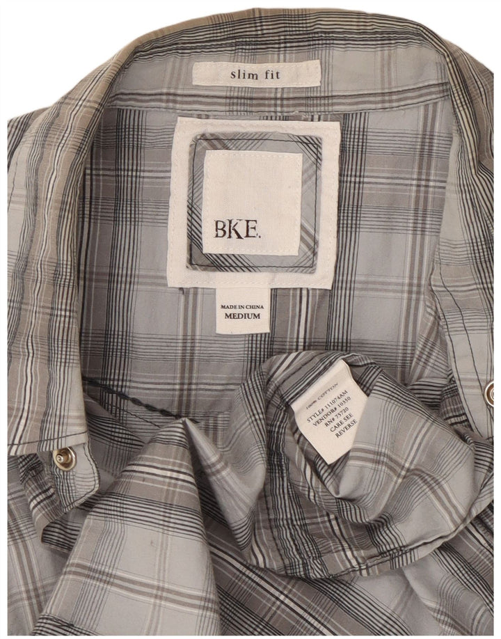 BKE Chemise Slim Fit Homme Gris Moyen à Carreaux en Coton