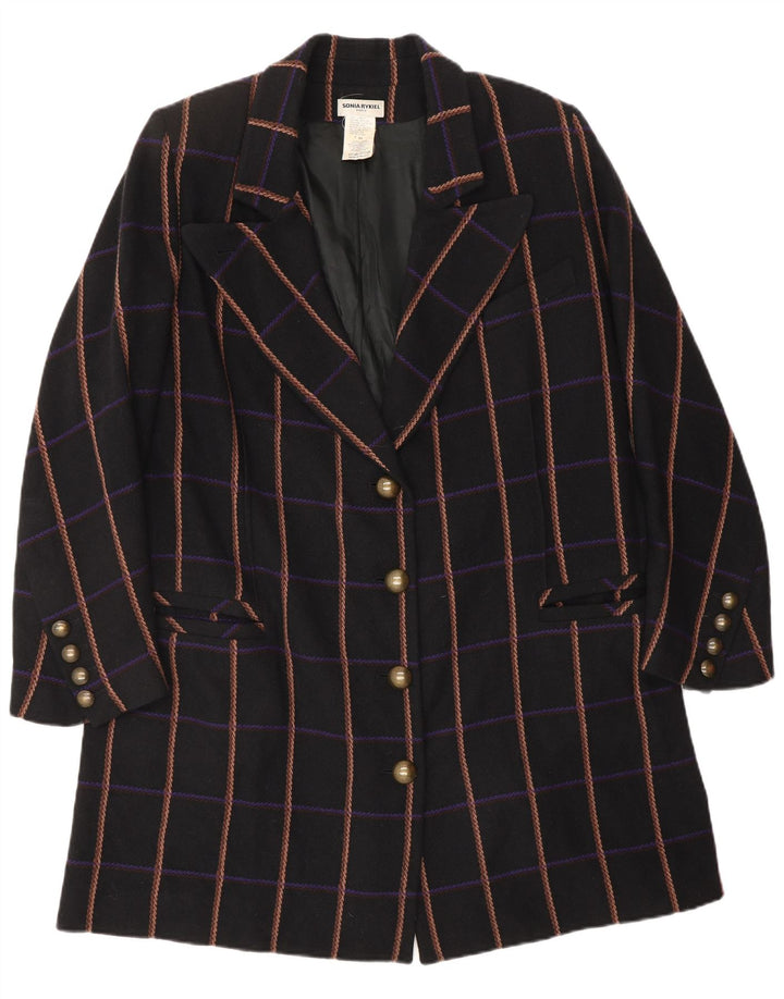 SONIA RYKIEL Veste blazer longue à 4 boutons pour femme EU 44 XL Noir à carreaux
