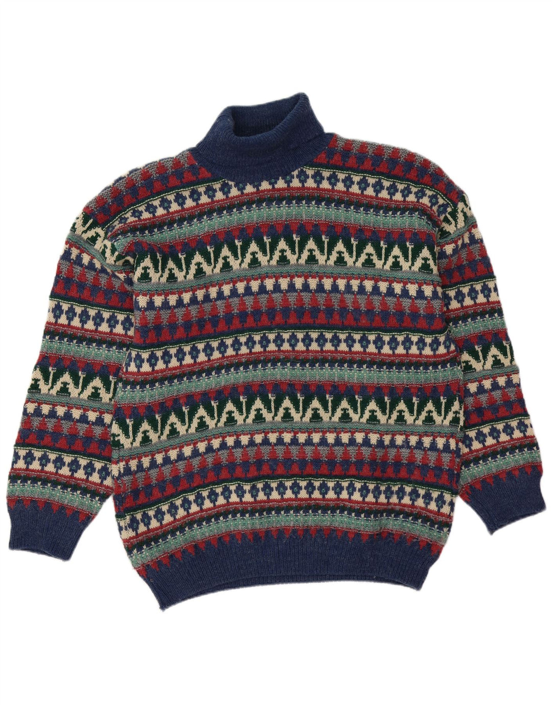 vintage Mens Roll Neck Jumper Pull Grande laine Fair Isle multicolore