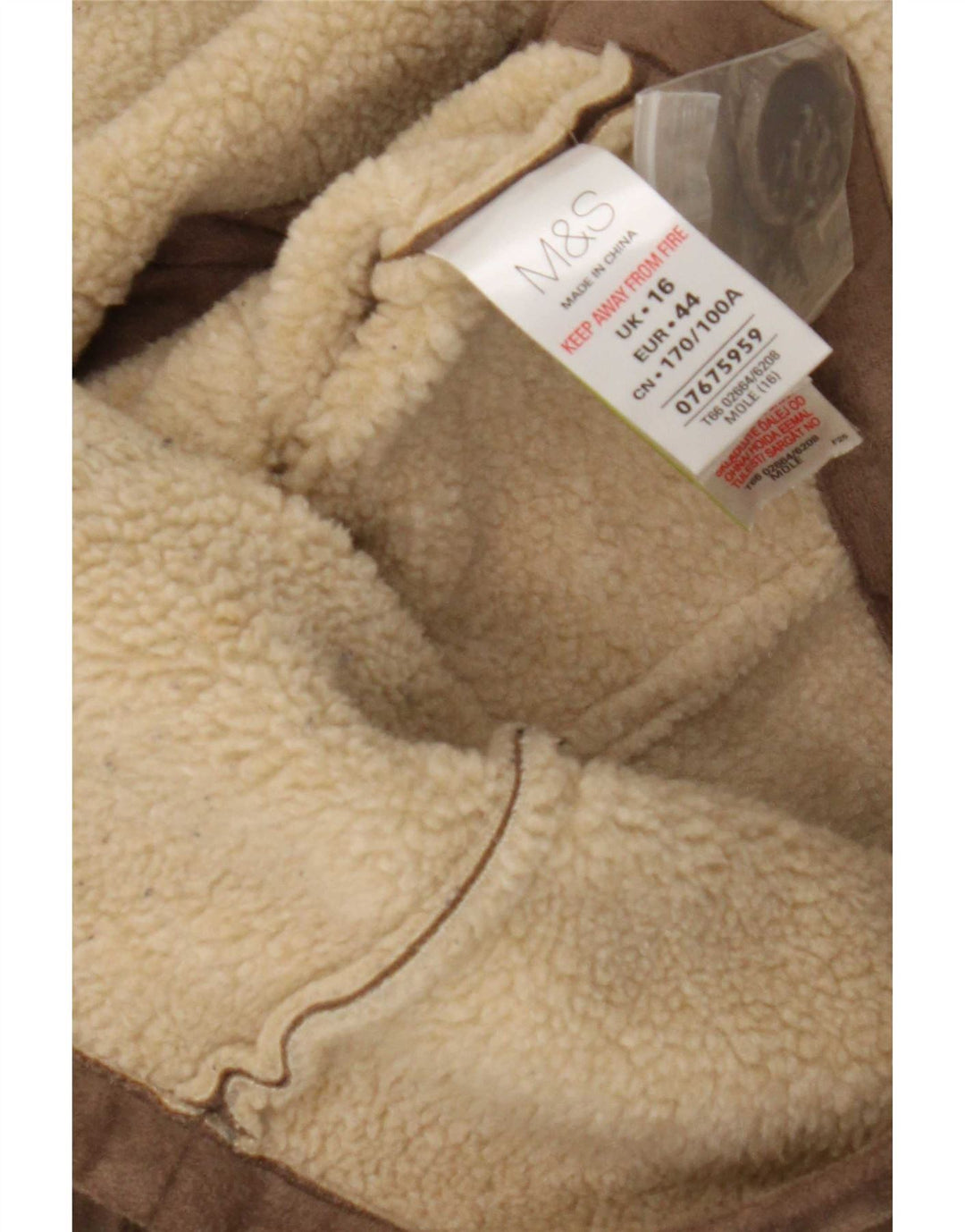 Marks & Spencer Veste Sherpa Femme UK 16 Large Marron Polyester
