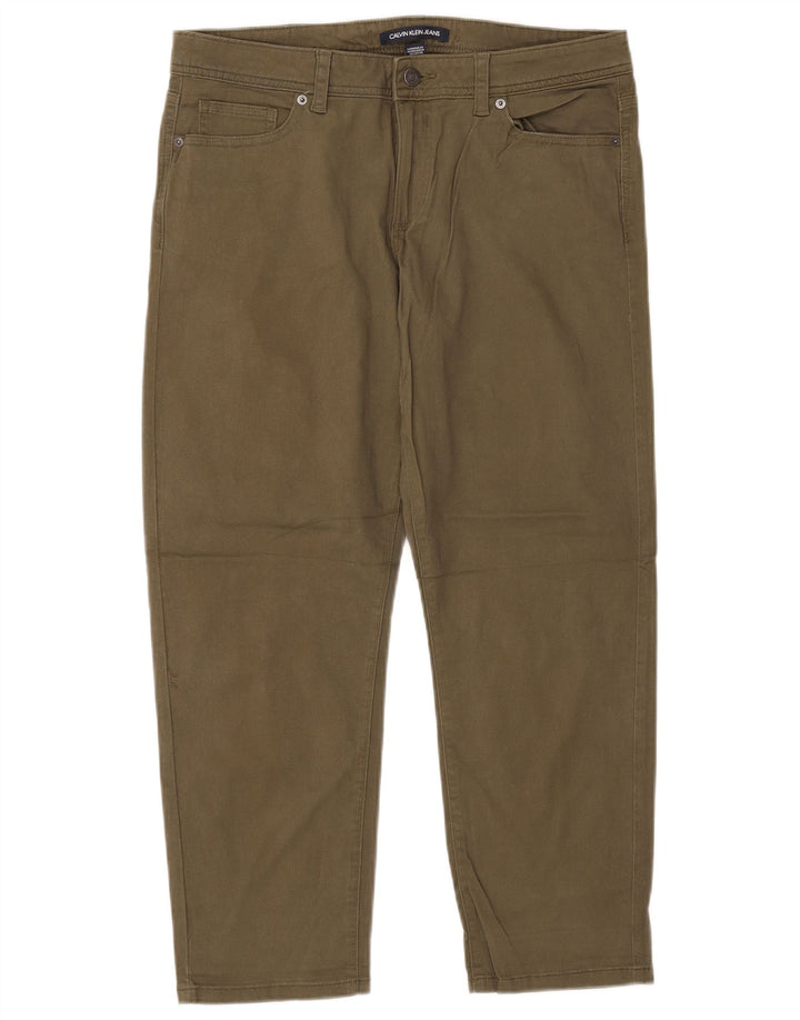 CALVIN KLEIN Pantalon court fuselé pour femme US 12 Large W34 L26 Kaki