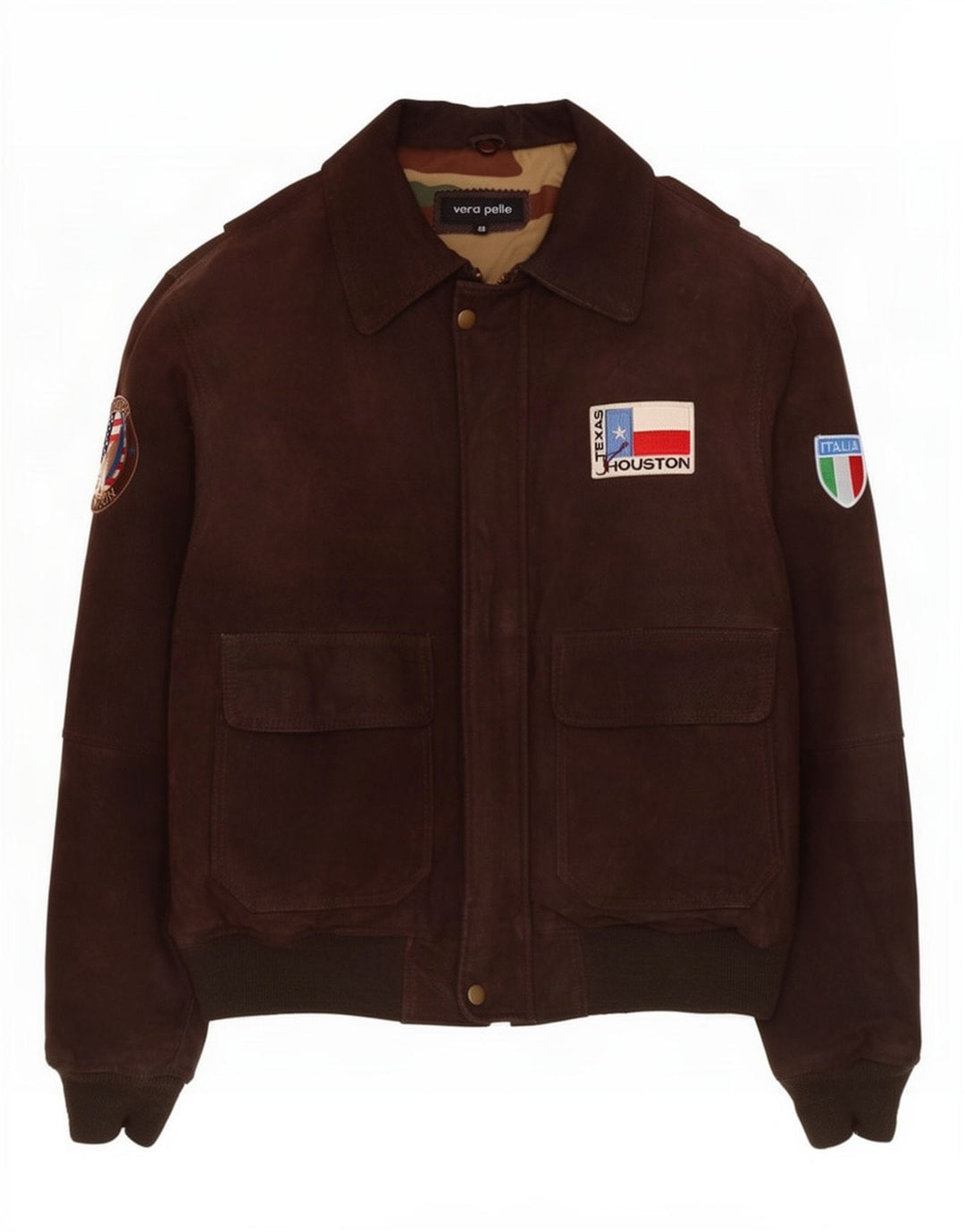 veste en cuir graphique vintage pour homme IT 48 Marron moyen