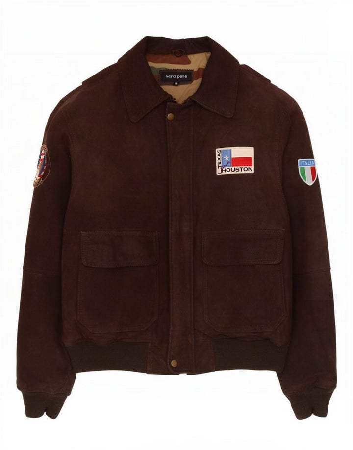 veste en cuir graphique vintage pour homme IT 48 Marron moyen