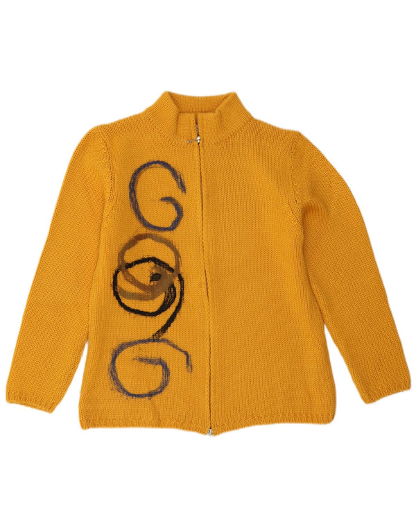vintage Womens Graphic Cardigan Sweater UK 14 Grand Jaune Géométrique