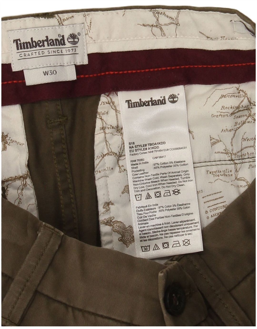 Timberland Short Chino Homme W30 Coton Kaki Moyen