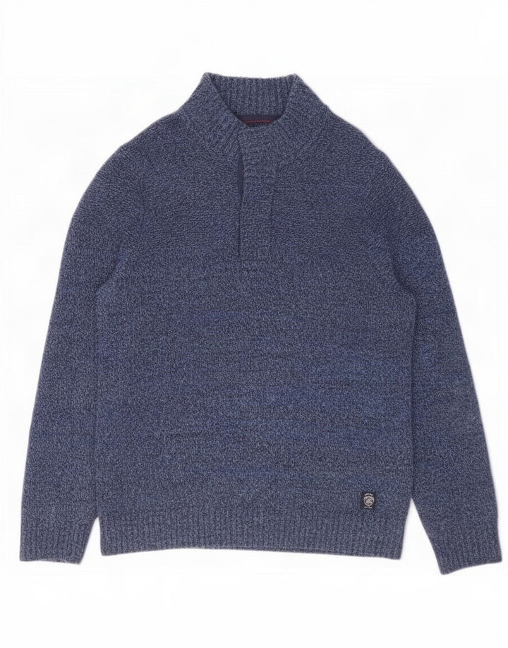 Fat Face Pull à col boutonné pour homme en laine rayée bleu marine
