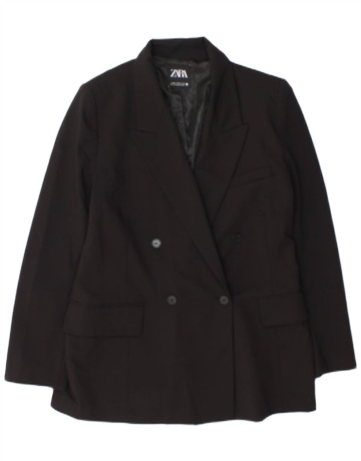 Zara Veste Blazer Double Boutonnage Femme UK 18 XL Noir Polyester