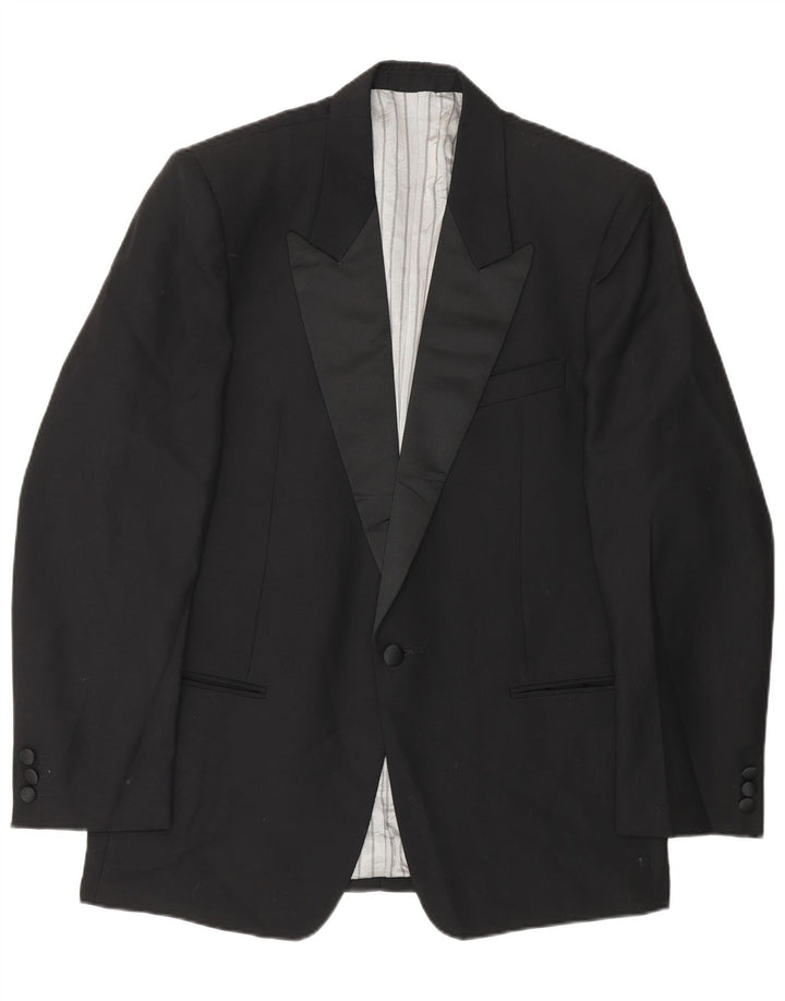 vintage Homme 1 Bouton Blazer Veste IT 48 Laine Noire Moyenne