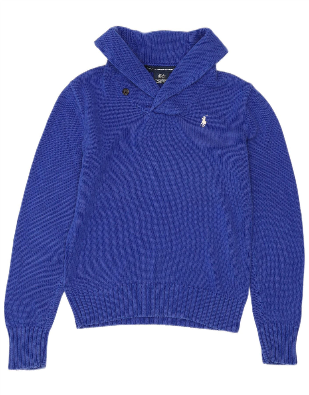 RALPH LAUREN Pull à col châle pour femme UK 14 Grand coton bleu marine