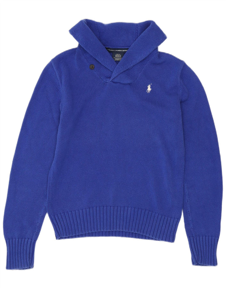 RALPH LAUREN Pull à col châle pour femme UK 14 Grand coton bleu marine