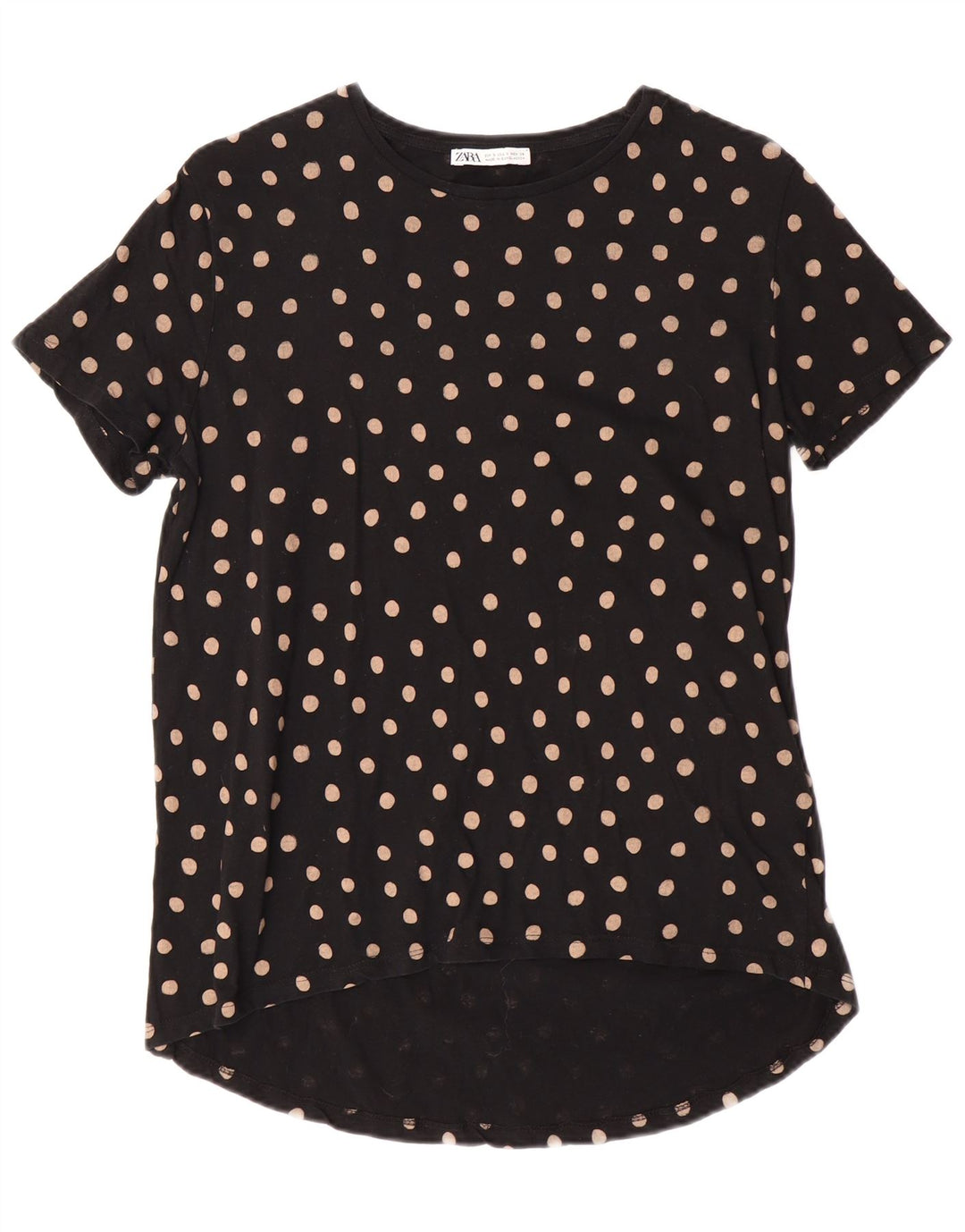 ZARA Femme T-Shirt Top UK 10 Petit Coton Noir À Pois