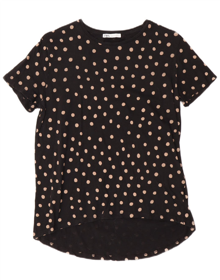 ZARA Femme T-Shirt Top UK 10 Petit Coton Noir À Pois
